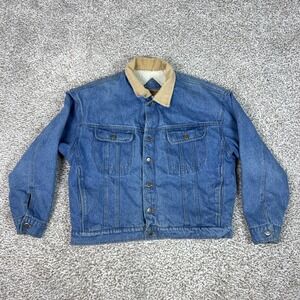 Wrangler Hero Jacket Mens Large Blue Denim Sherpa Lined Bomber Corduroy Collar